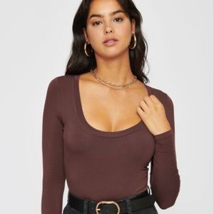 DYNAMITE Marni Long Sleeve Scoop Neck Bodysuit